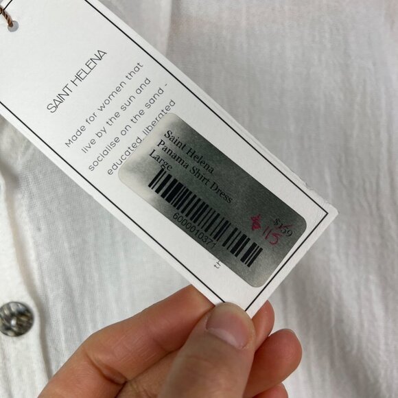 NEW Saint Helena Women's Shirt‎ Dress White Collar Button size L - Picture 8 of 9